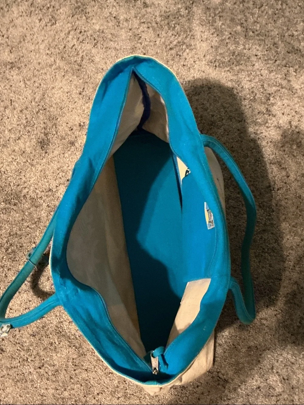 Canvas Tote Bag with Sunny Graphic - Beige and Blue